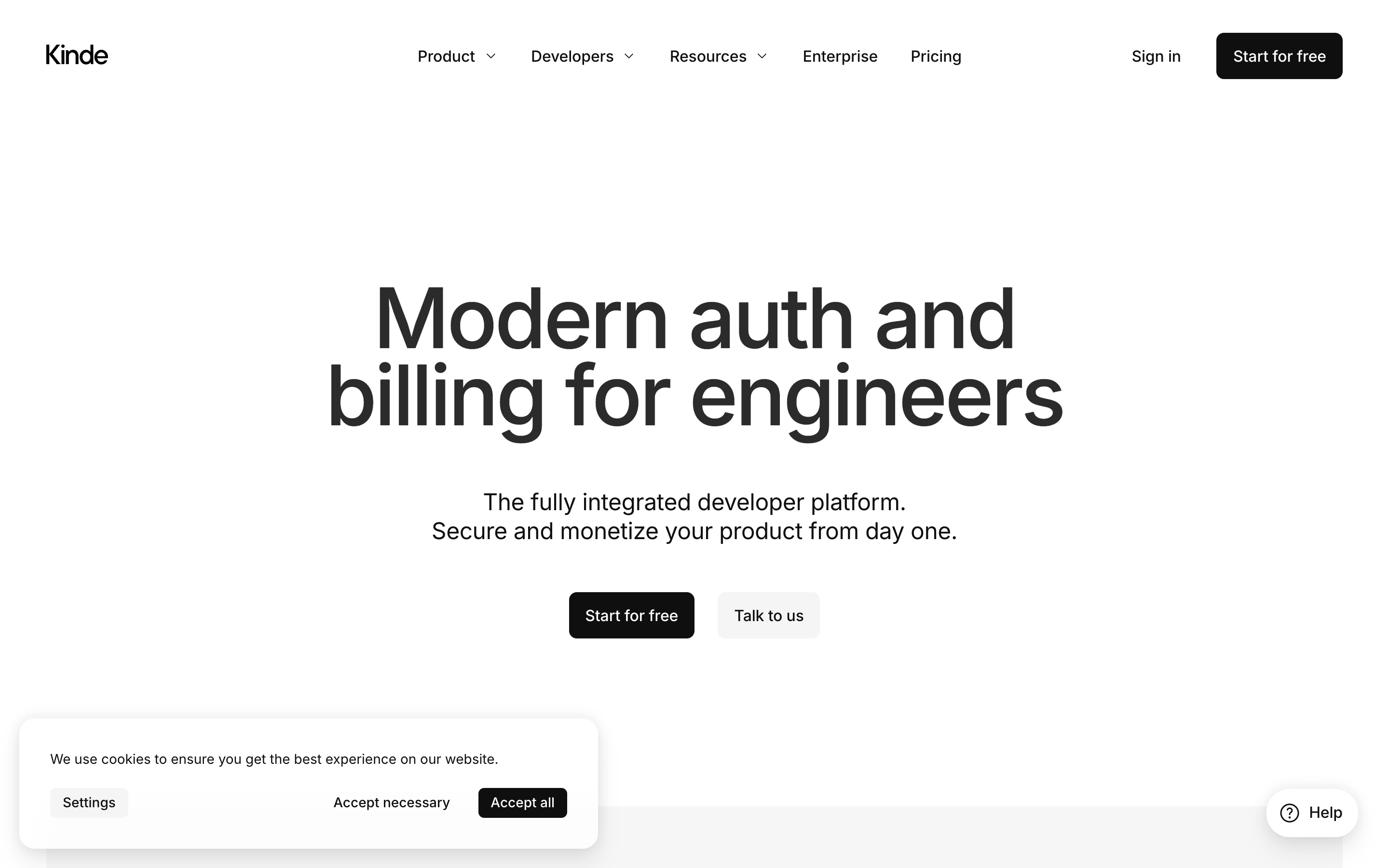 Kinde website screenshot