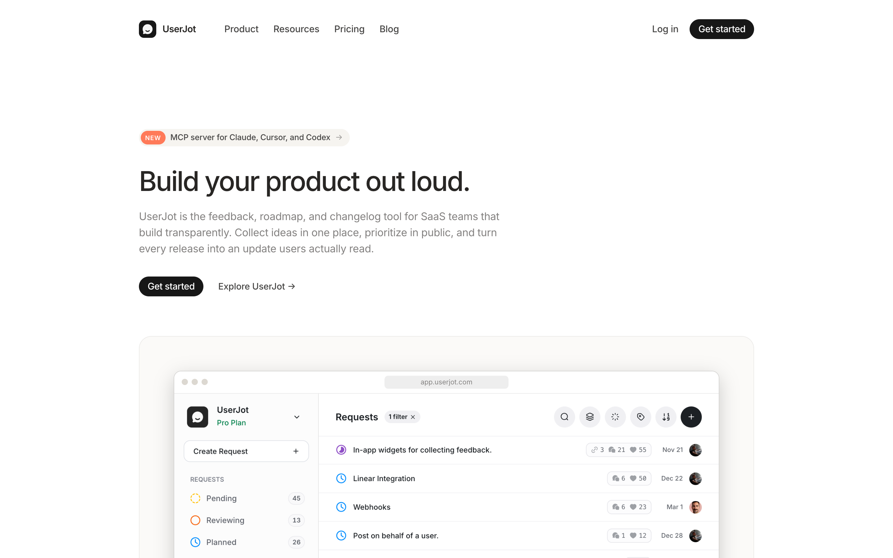 Userjot website screenshot