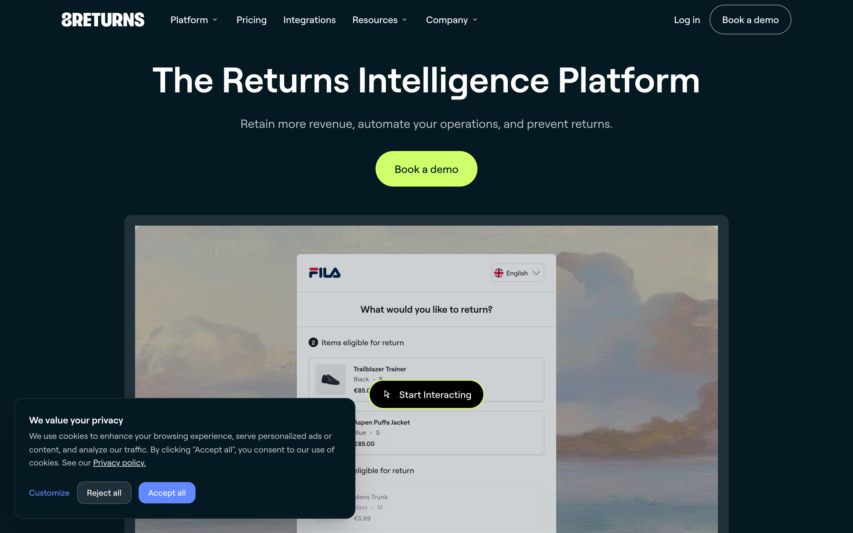 8returns website screenshot