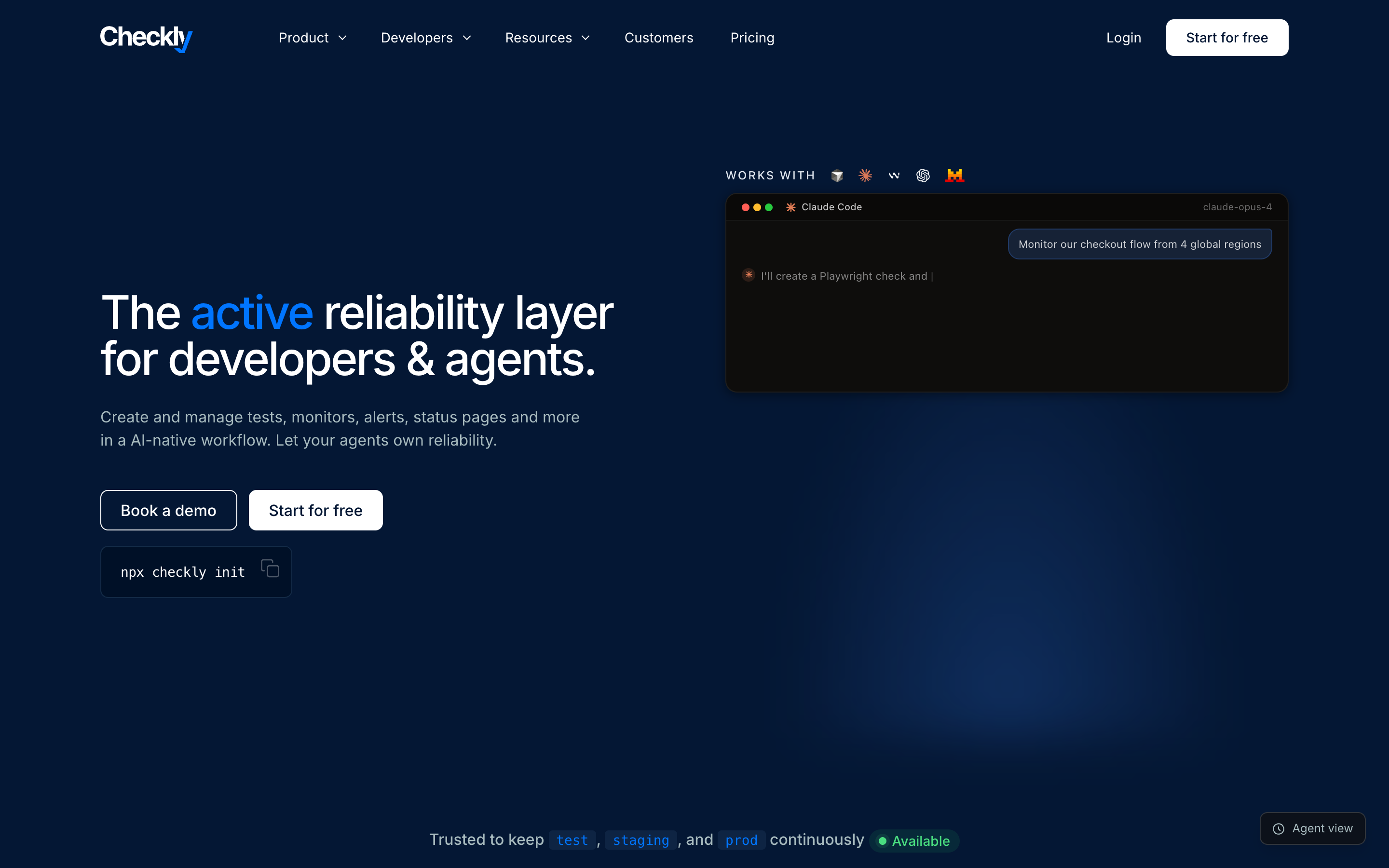 Checklyhq website screenshot