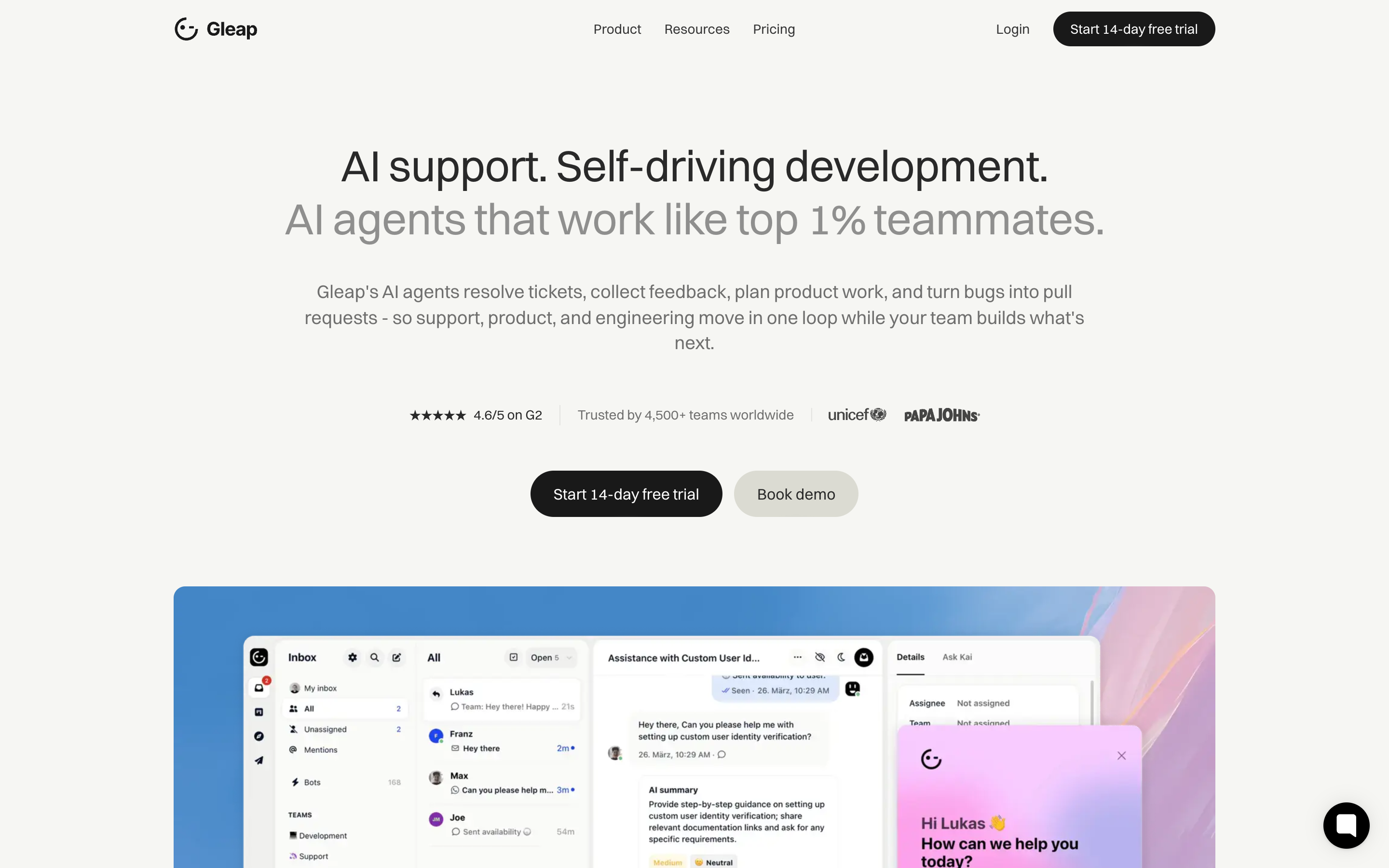 Gleap website screenshot