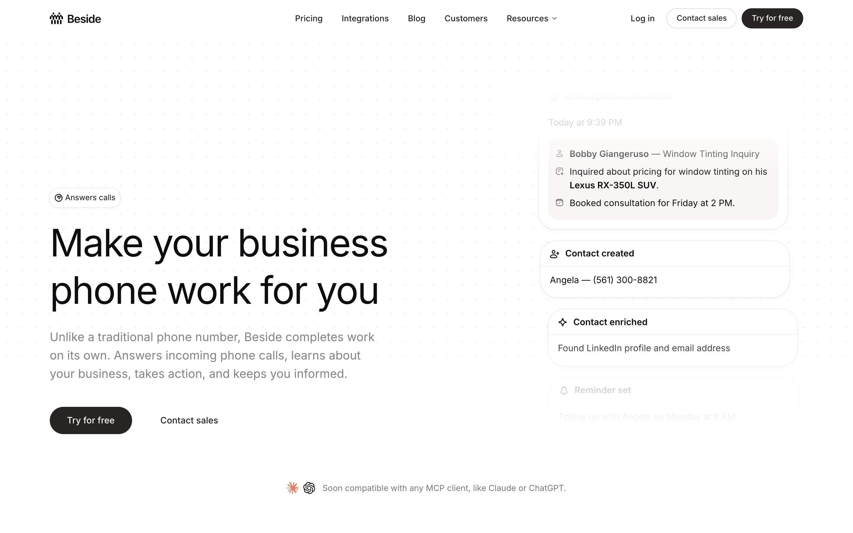 Beside website screenshot