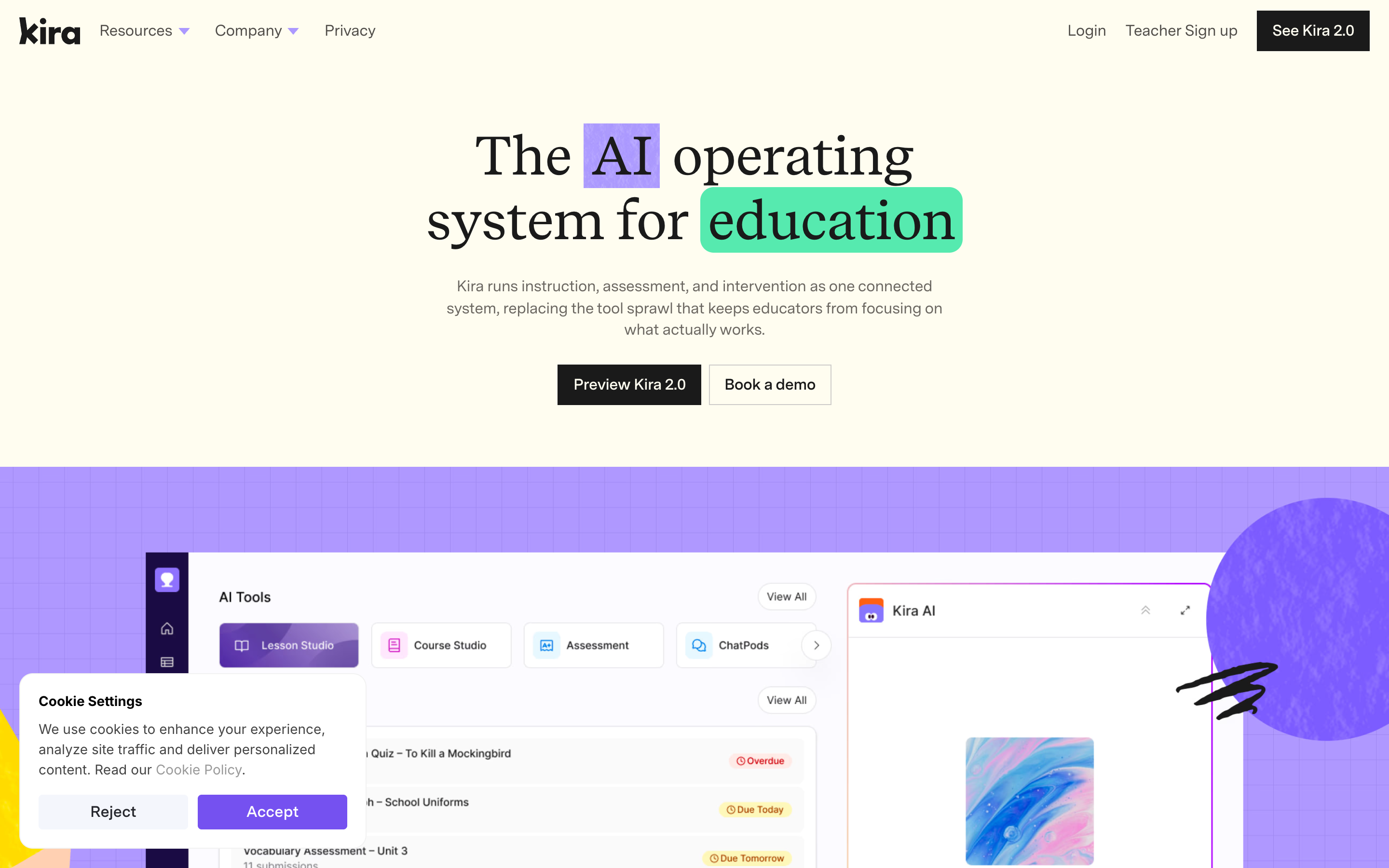 Kira Learning website screenshot