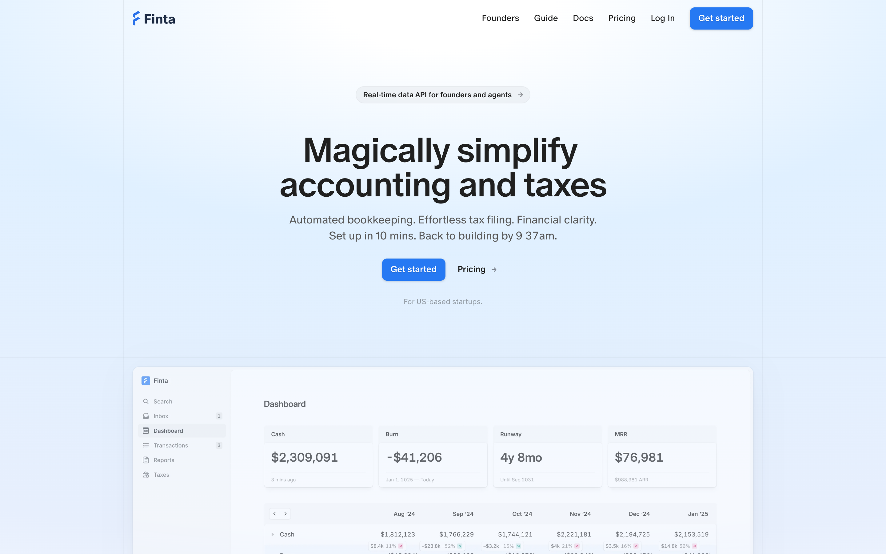 Finta website screenshot