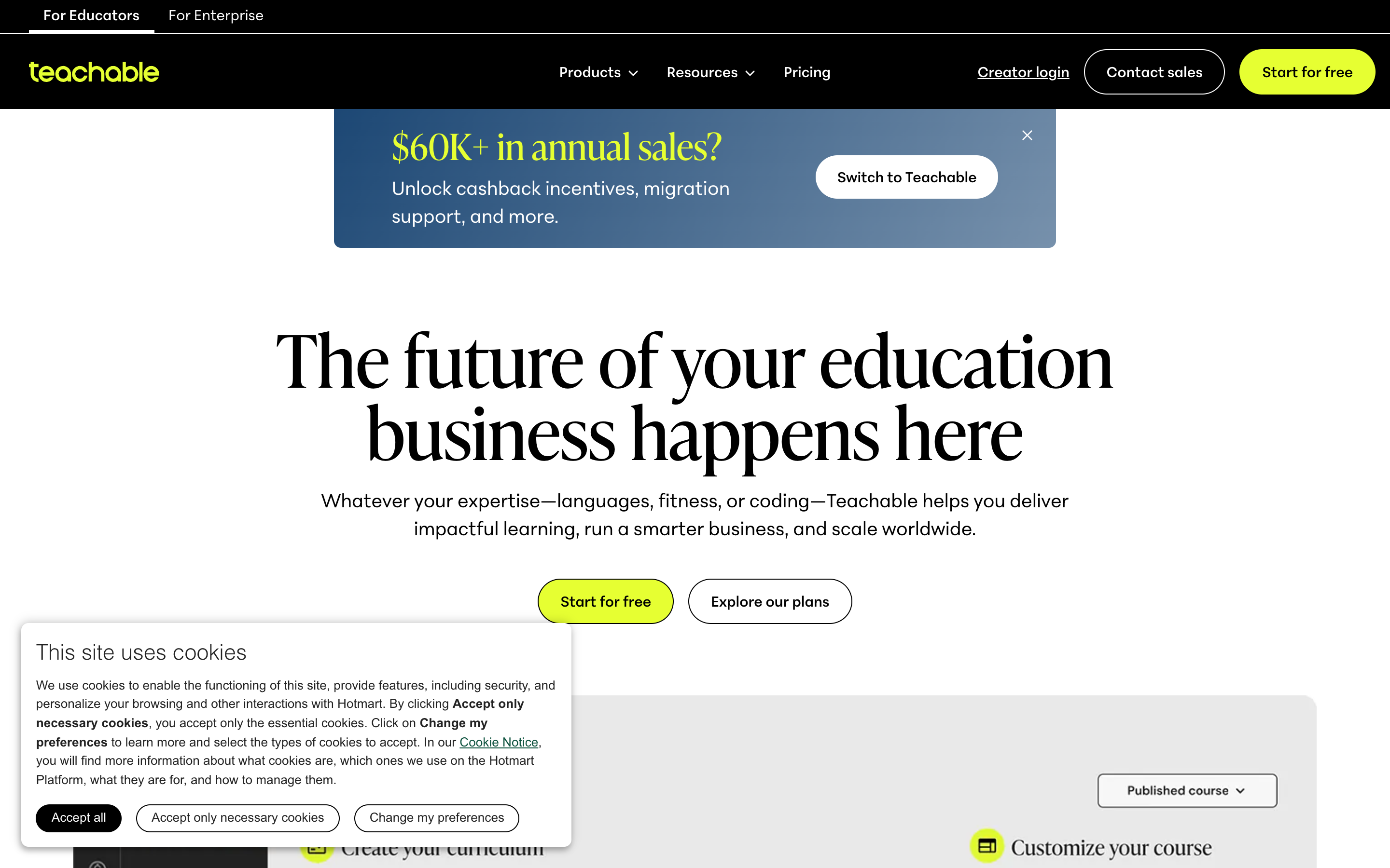 Teachable website screenshot
