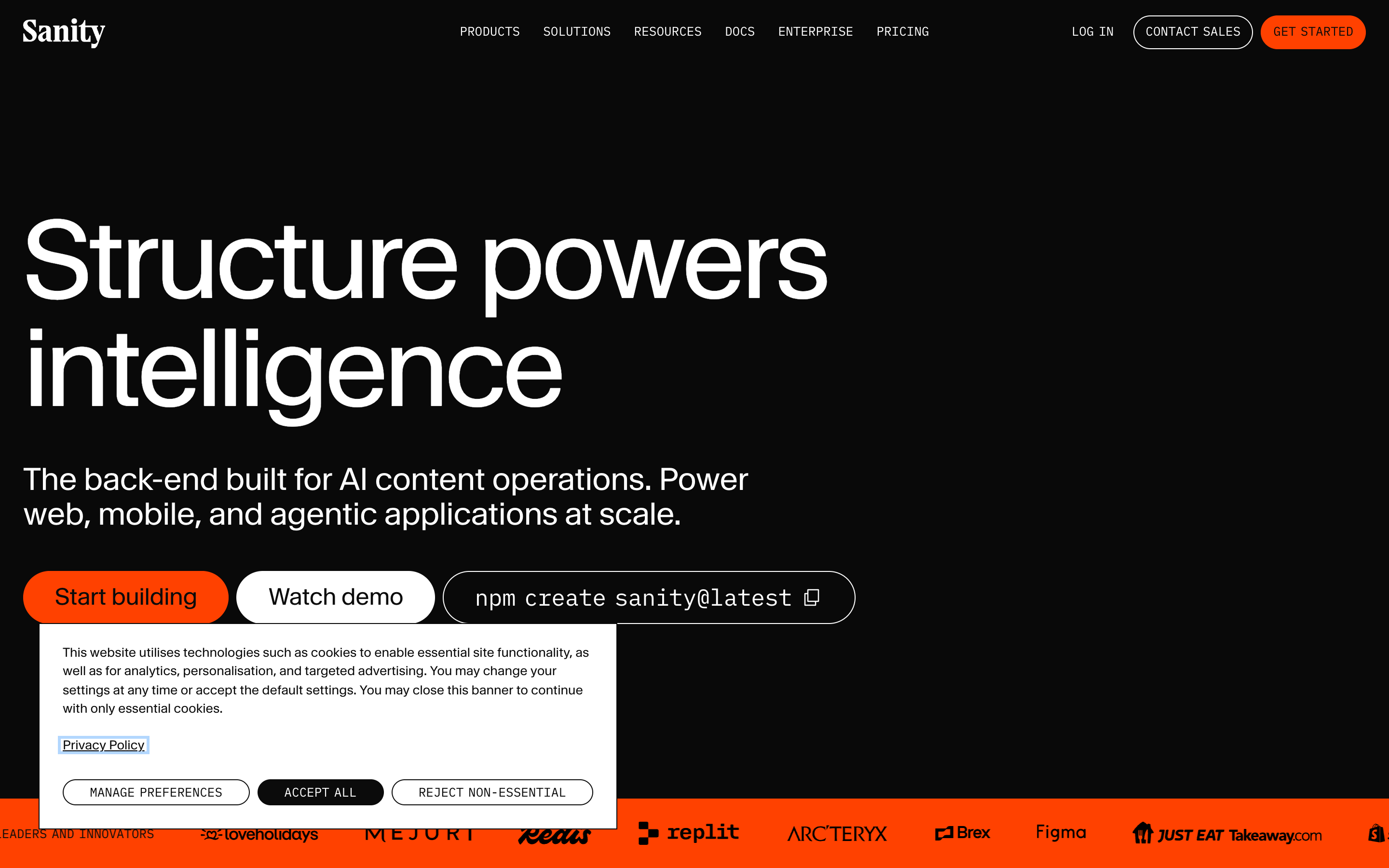Sanity website screenshot