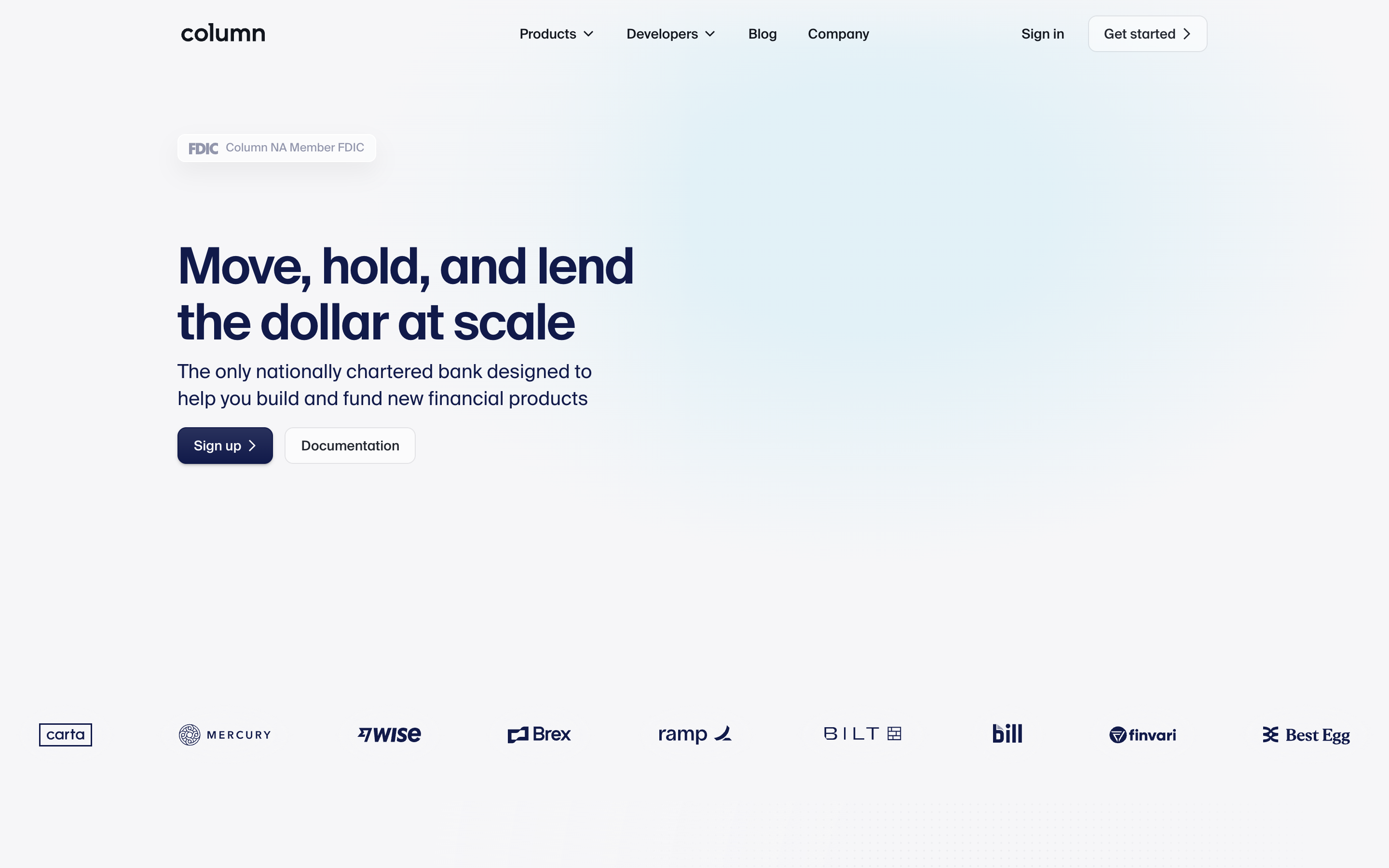 Column Finance website screenshot