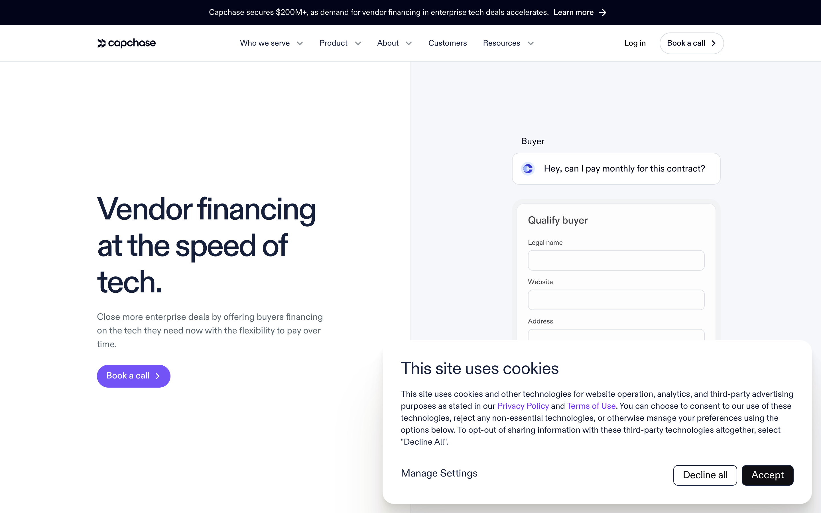 Capchase website screenshot