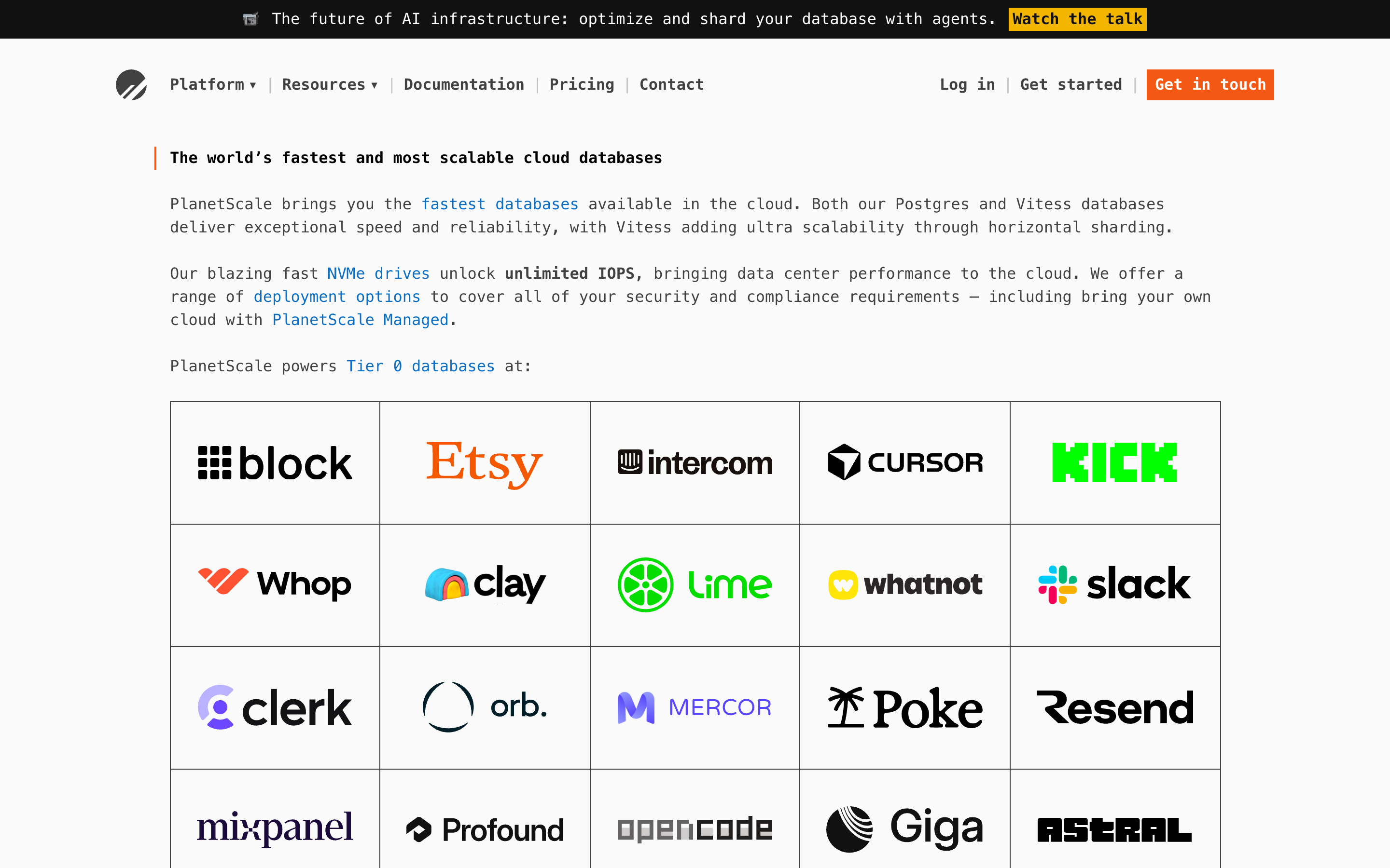 Planetscale website screenshot