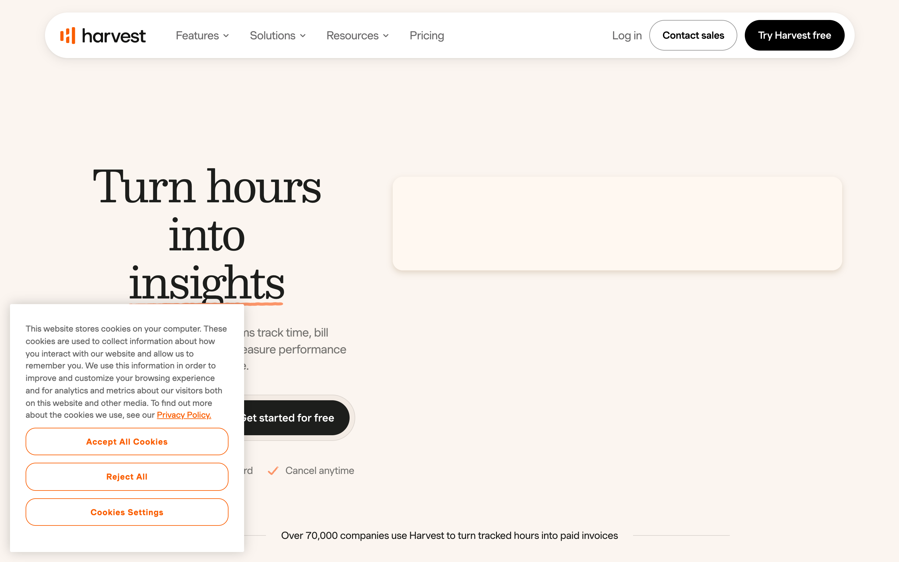 Getharvest website screenshot