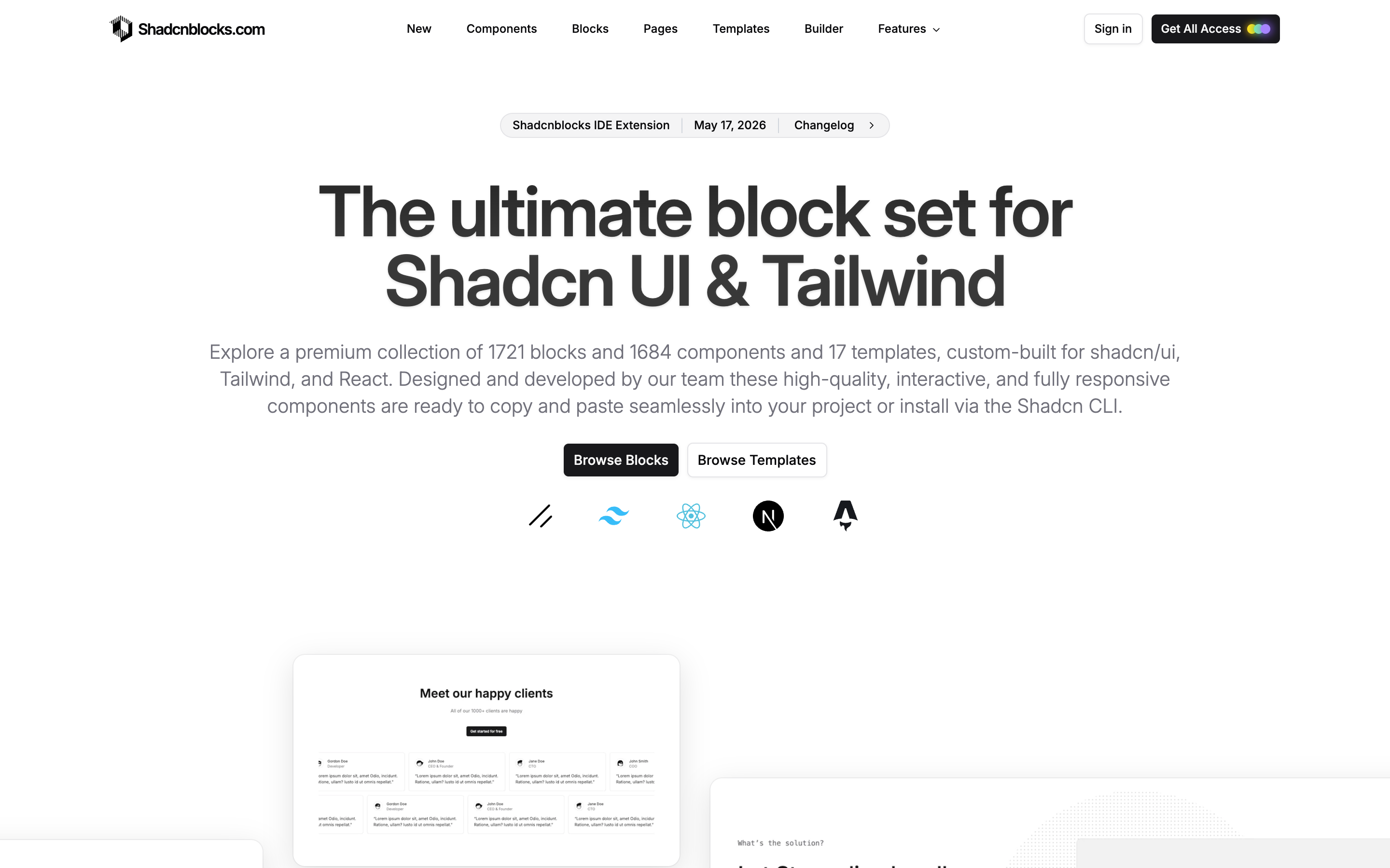 Shadcn Blocks website screenshot