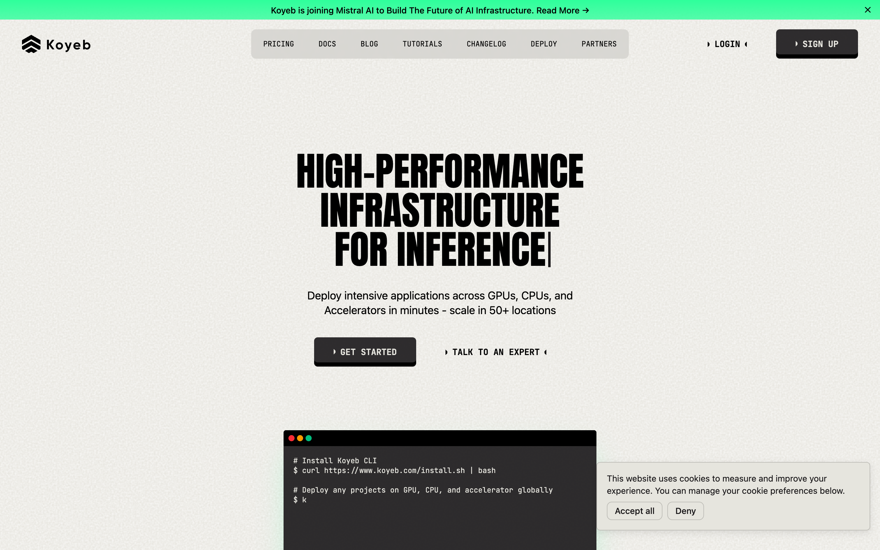 Koyeb website screenshot