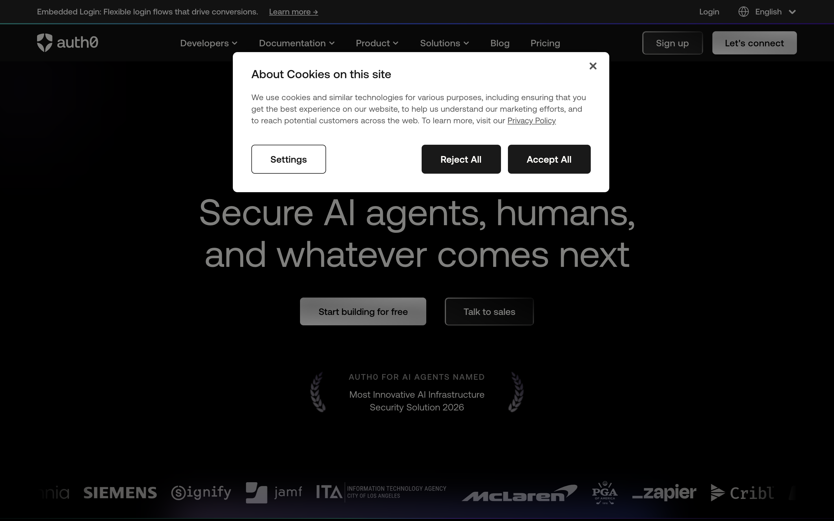 Auth0 website screenshot