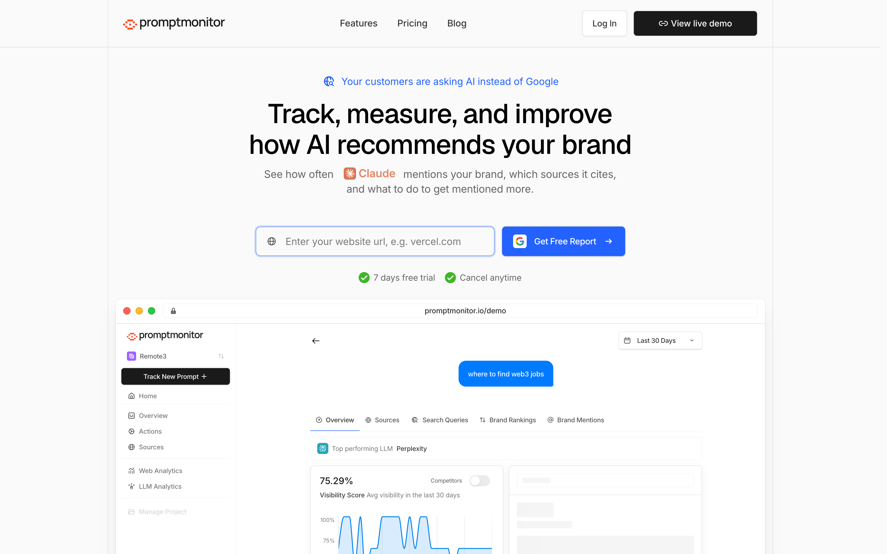 Promptmonitor website screenshot