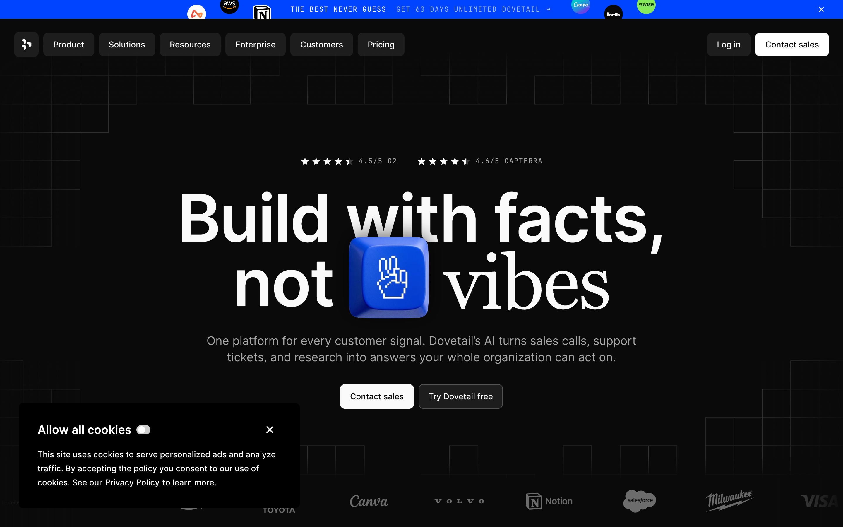 Dovetail website screenshot
